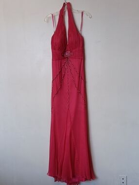 Mauri Simone Halter Evening Gown in Fuchsia